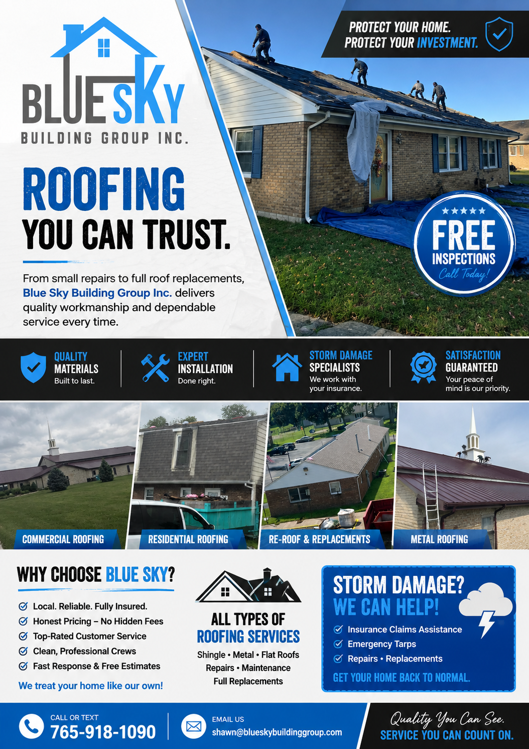 Blue Sky roofing crew completing a residential roof replacement